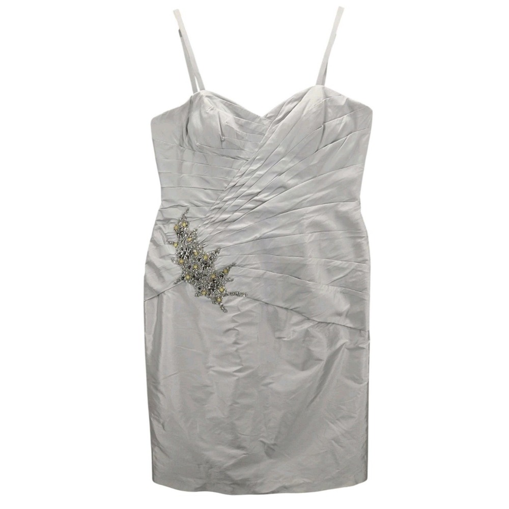 VM Collection Women's Silver Cocktail Dress Size 14 Beaded Formal Wedding Guest